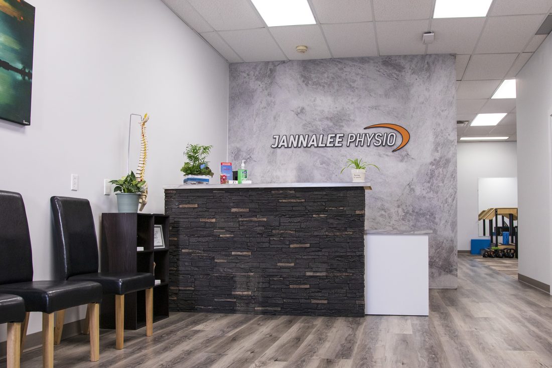 The front desk and reception area at Jannalee Physiotherapy in Yorkton, where billing is handled